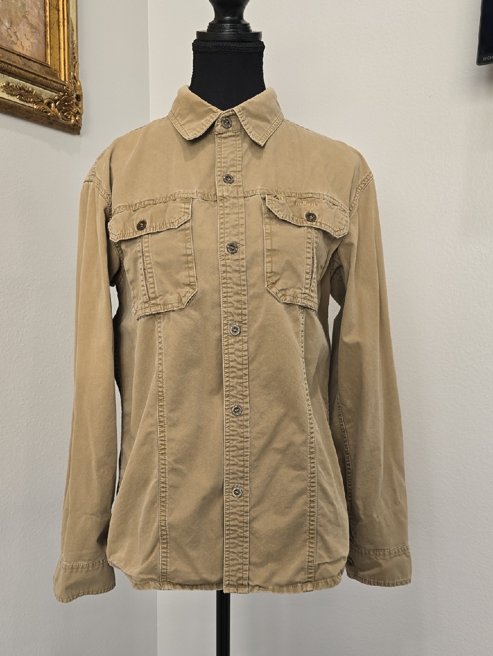 Senlin Jeep Vintage Khaki Tan Button Down Shirt 100% Cotton L